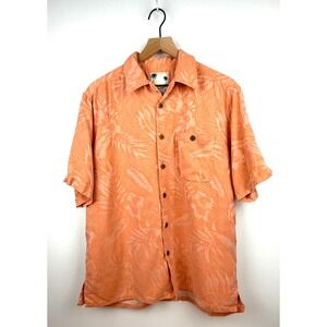 Banana Cabana‎ Mens Silk Shirt Palm Tree Print Aloha Button Down Medium